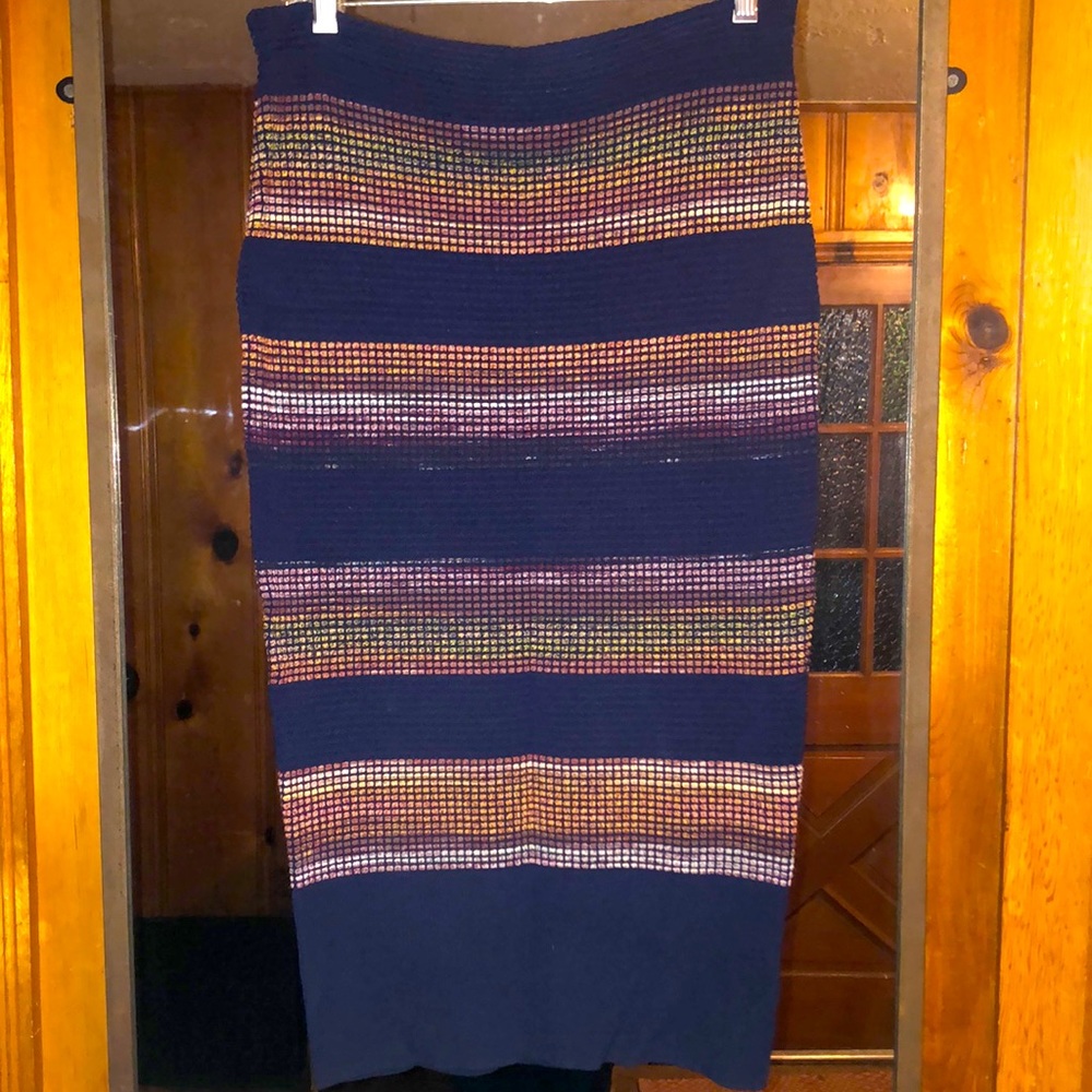 Rachel Roy skirt. Navy with rust, maroon bands